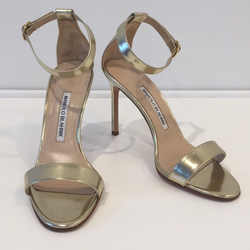 Manolo Blahnik Gold Stiletto Sandals